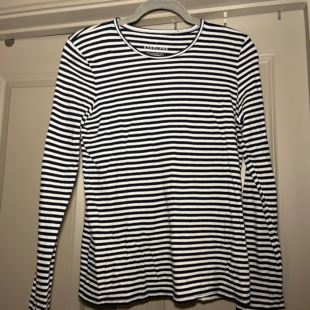 Everlane Navy and White Striped Long Sleeve Tee